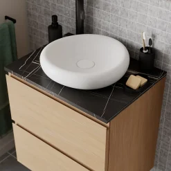 GoodHome Plan de toilette L.60 x l.45 x ép.2 cm effet marbre noir Cadélia* Plan De Travail Buanderie|Plan De Travail Salle De Bains