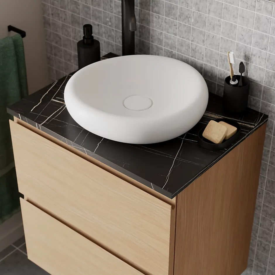 GoodHome Plan de toilette L.60 x l.45 x ép.2 cm effet marbre noir Cadélia* Plan De Travail Buanderie|Plan De Travail Salle De Bains