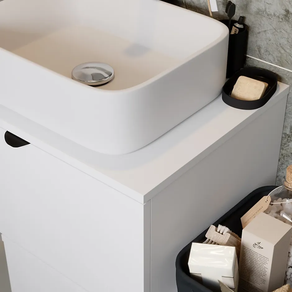 GoodHome Plan de toilette L.80 x l.45 x ép.1,8 cm, blanc mat, Kentia* Plan De Travail Buanderie|Plan De Travail Salle De Bains