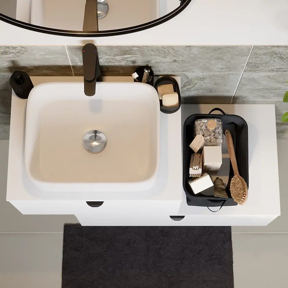GoodHome Plan de toilette L.80 x l.45 x ép.1,8 cm, blanc mat, Kentia* Plan De Travail Buanderie|Plan De Travail Salle De Bains