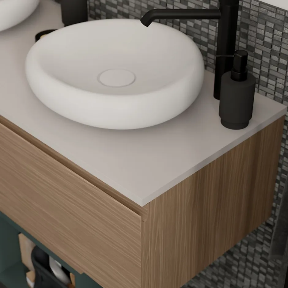 GoodHome Plan de toilette L.140 x l.45 x ép.1,8 cm beige cachemire Kentia
