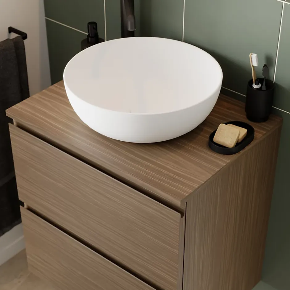GoodHome Plan de toilette L.60 x l.45 x ép.18 cm effet noyer Kentia* Plan De Travail Buanderie|Plan De Travail Salle De Bains