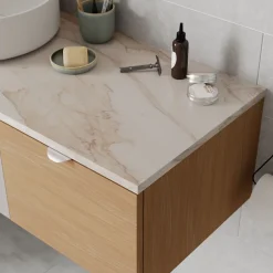 GoodHome Plan de toilette L.100 x l.45 x ép.2 cm effet marbre beige Cadélia