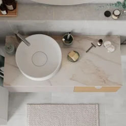 GoodHome Plan de toilette L.100 x l.45 x ép.2 cm effet marbre beige Cadélia