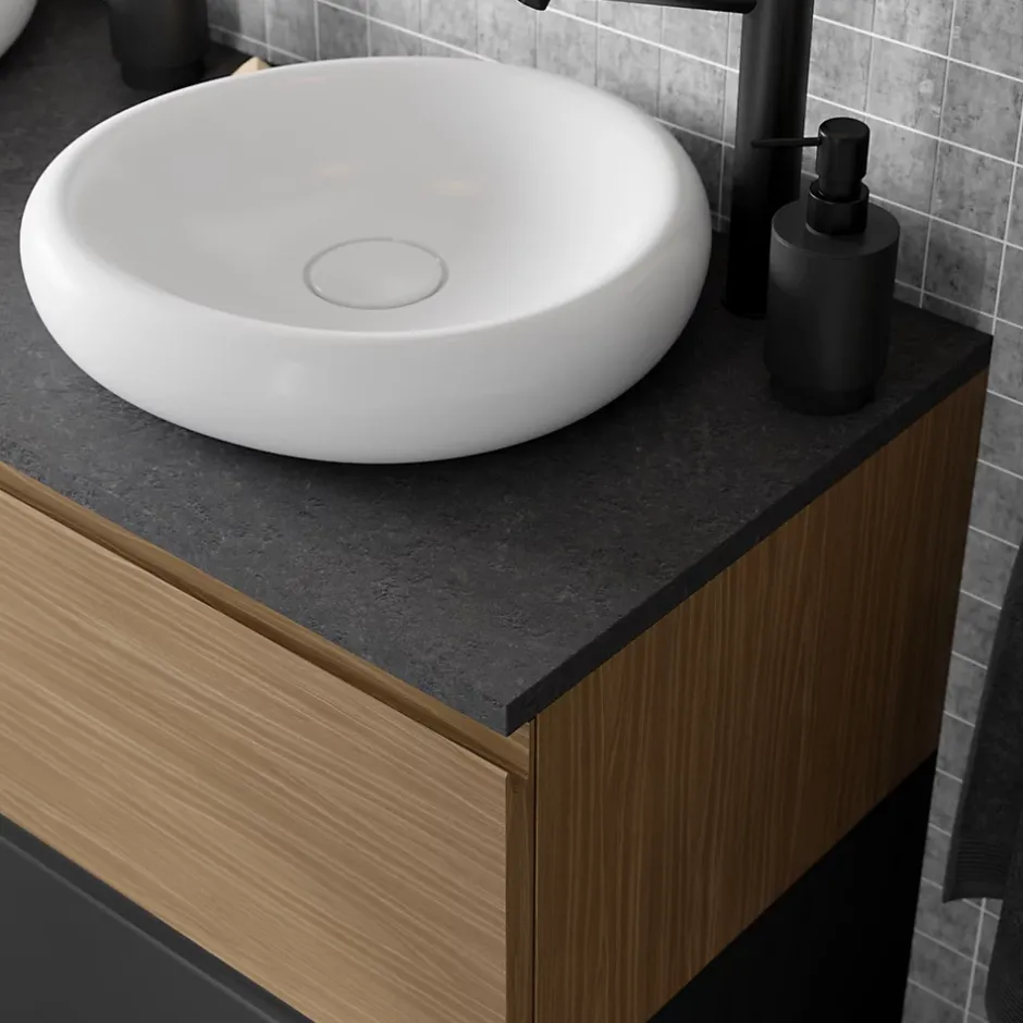 GoodHome Plan de toilette L.120 x l.45 x ép.2 cm effet pierre noire Cadélia