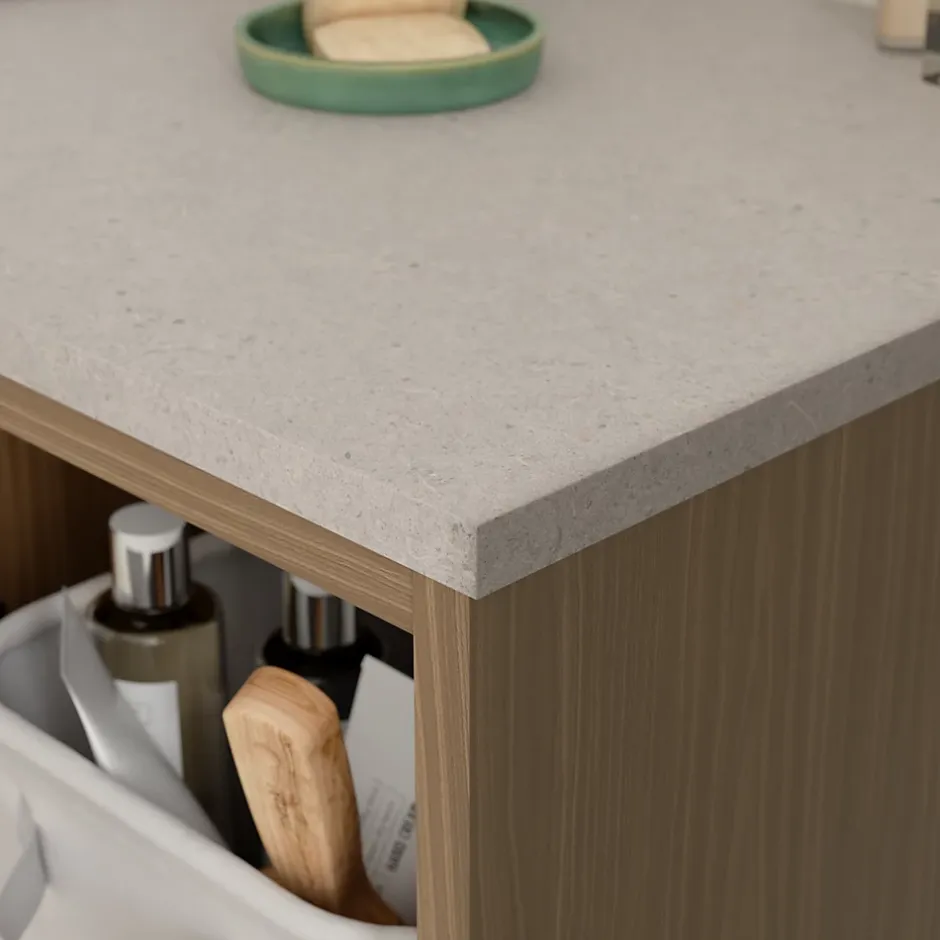 GoodHome Plan de toilette L.140 x l.45 x ép.2 cm effet granite gris Cadélia* Plan De Travail Buanderie|Plan De Travail Salle De Bains
