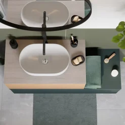 GoodHome Plan de toilette L.80 x l.45 x ép.2 cm, effet travertin, Cadélia