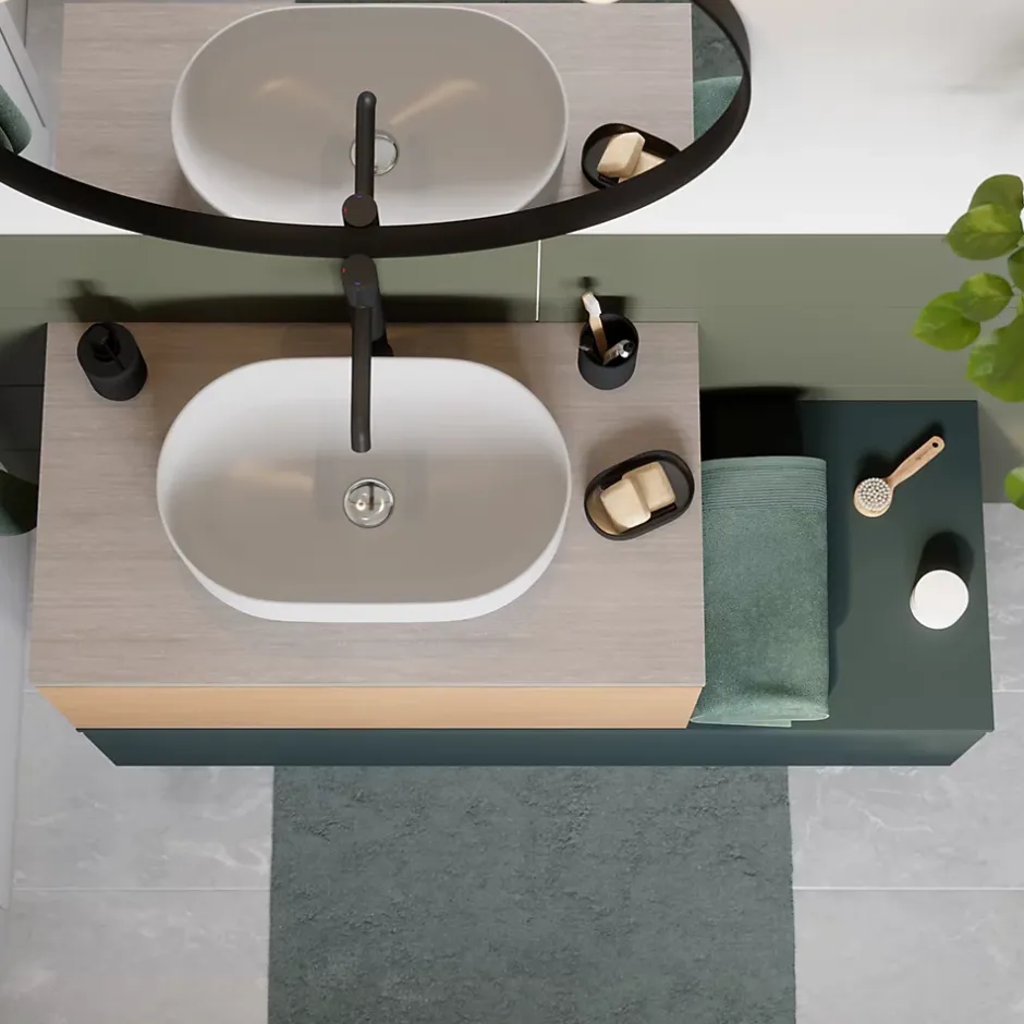 GoodHome Plan de toilette L.80 x l.45 x ép.2 cm, effet travertin, Cadélia