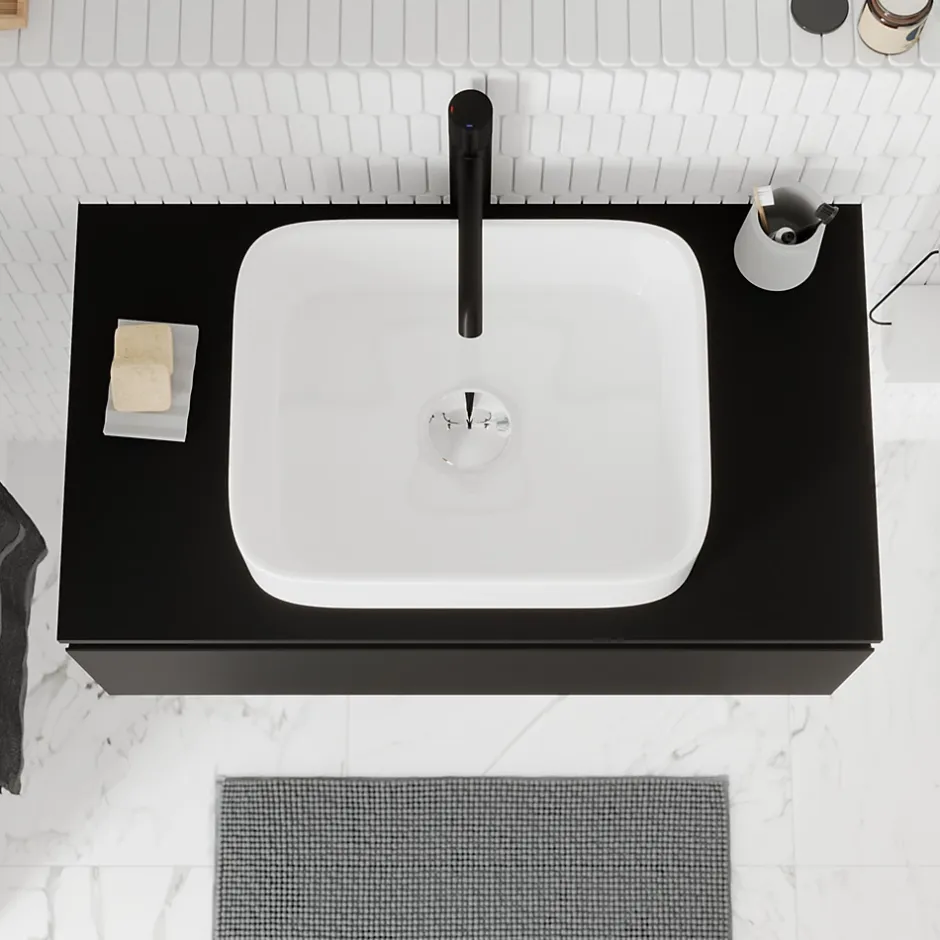 GoodHome Plan de toilette L.80 x l.45 x ép.18 cm noir mat Kentia
