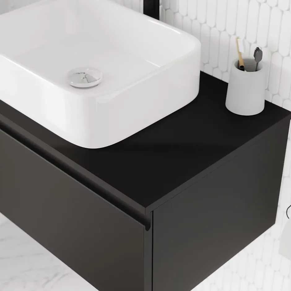 GoodHome Plan de toilette L.80 x l.45 x ép.18 cm noir mat Kentia