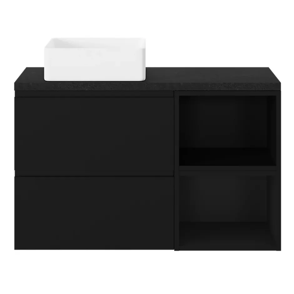 GoodHome Plan de toilette L.100 x l.45 x ép.2 cm, effet pierre noire, Cadélia