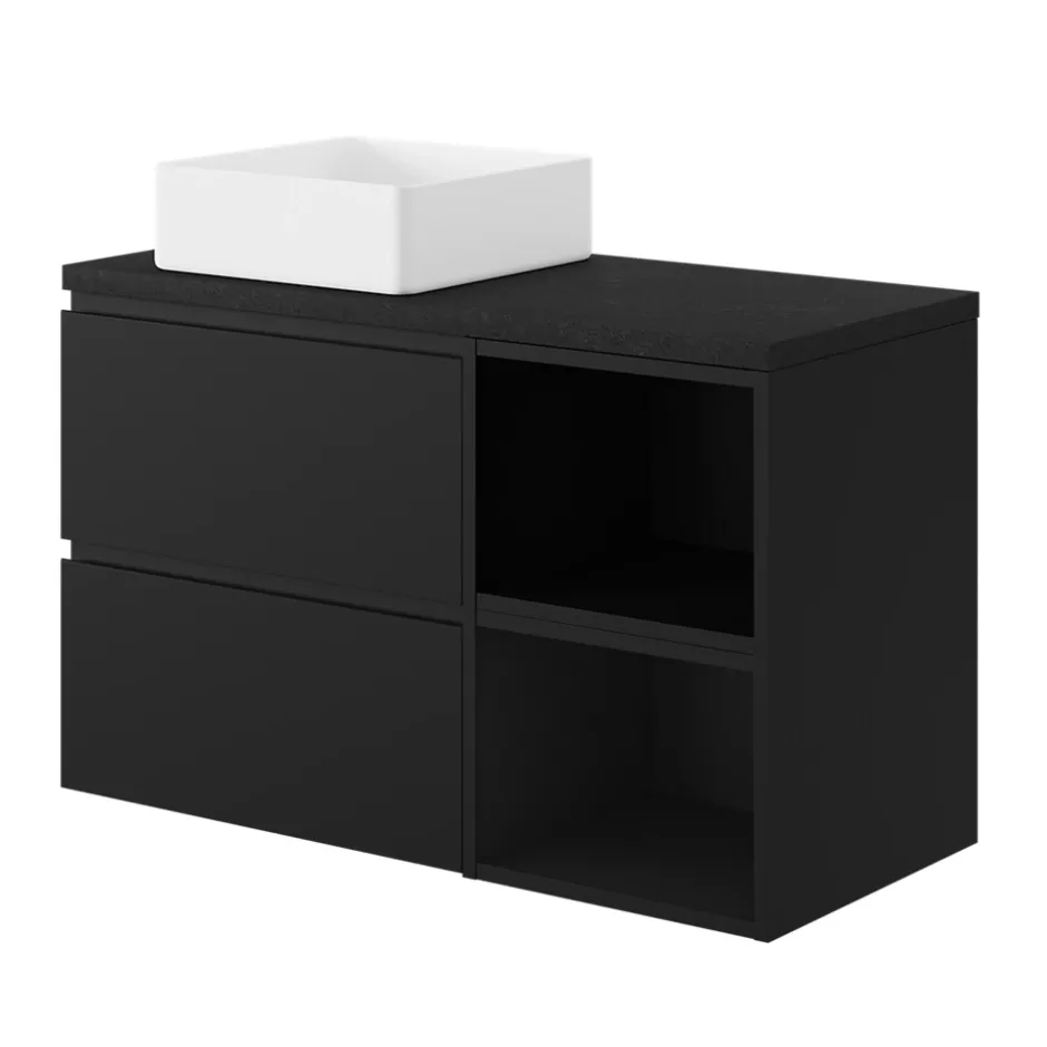 GoodHome Plan de toilette L.100 x l.45 x ép.2 cm, effet pierre noire, Cadélia