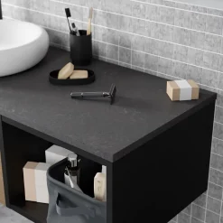 GoodHome Plan de toilette L.100 x l.45 x ép.2 cm, effet pierre noire, Cadélia