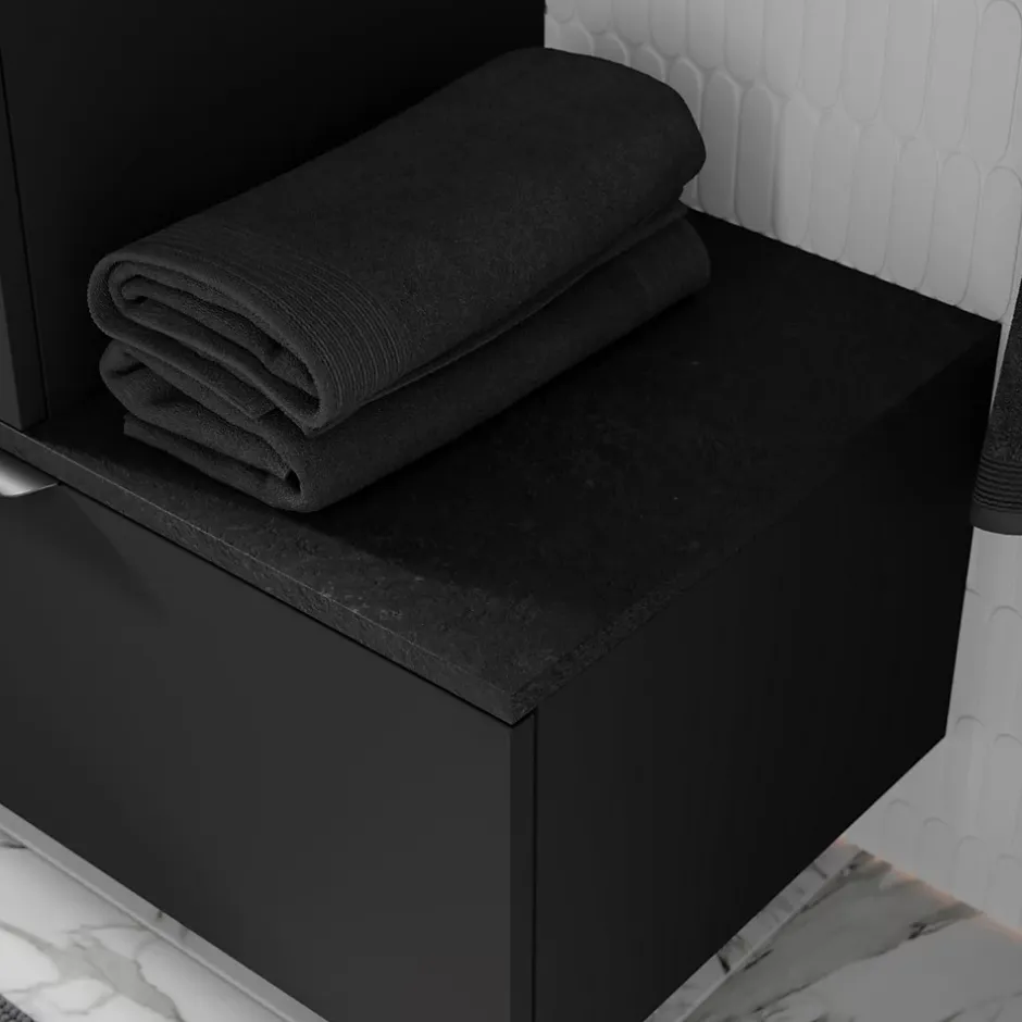 GoodHome Plan de toilette L.100 x l.45 x ép.1,8 cm, noir mat, Kentia* Plan De Travail Buanderie|Plan De Travail Salle De Bains