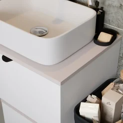 GoodHome Plan de toilette L.80 x l.45 x ép.1,8 cm, beige cachemire, Kentia* Plan De Travail Buanderie|Plan De Travail Salle De Bains
