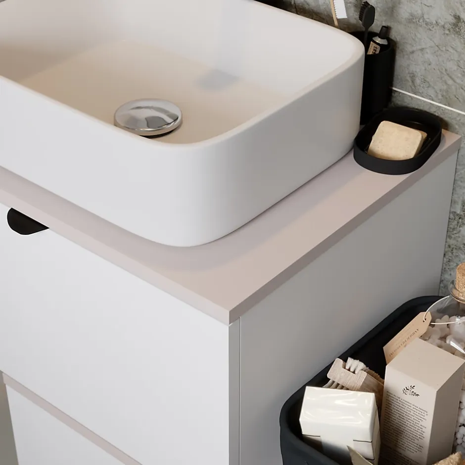 GoodHome Plan de toilette L.80 x l.45 x ép.1,8 cm, beige cachemire, Kentia* Plan De Travail Buanderie|Plan De Travail Salle De Bains