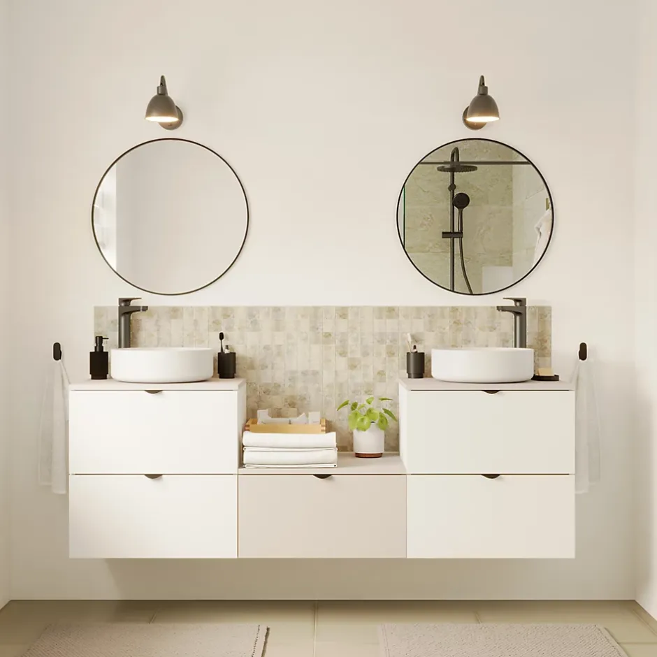 GoodHome Plan de toilette L.60 x l.45 x ép.1,8 cm, beige cachemire, Kentia* Plan De Travail Buanderie|Plan De Travail Salle De Bains