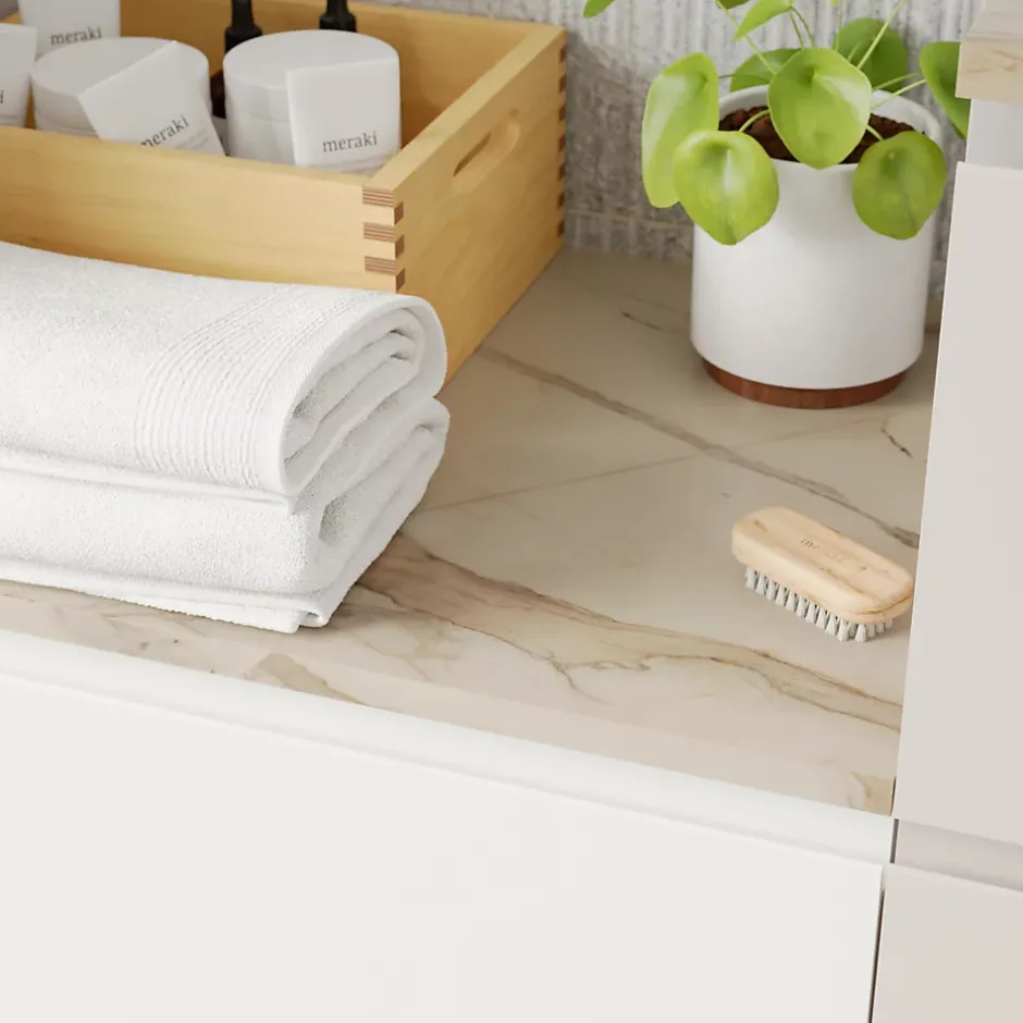GoodHome Plan de toilette L.60 x l.45 x ép.2 cm, effet marbre beige, Cadélia