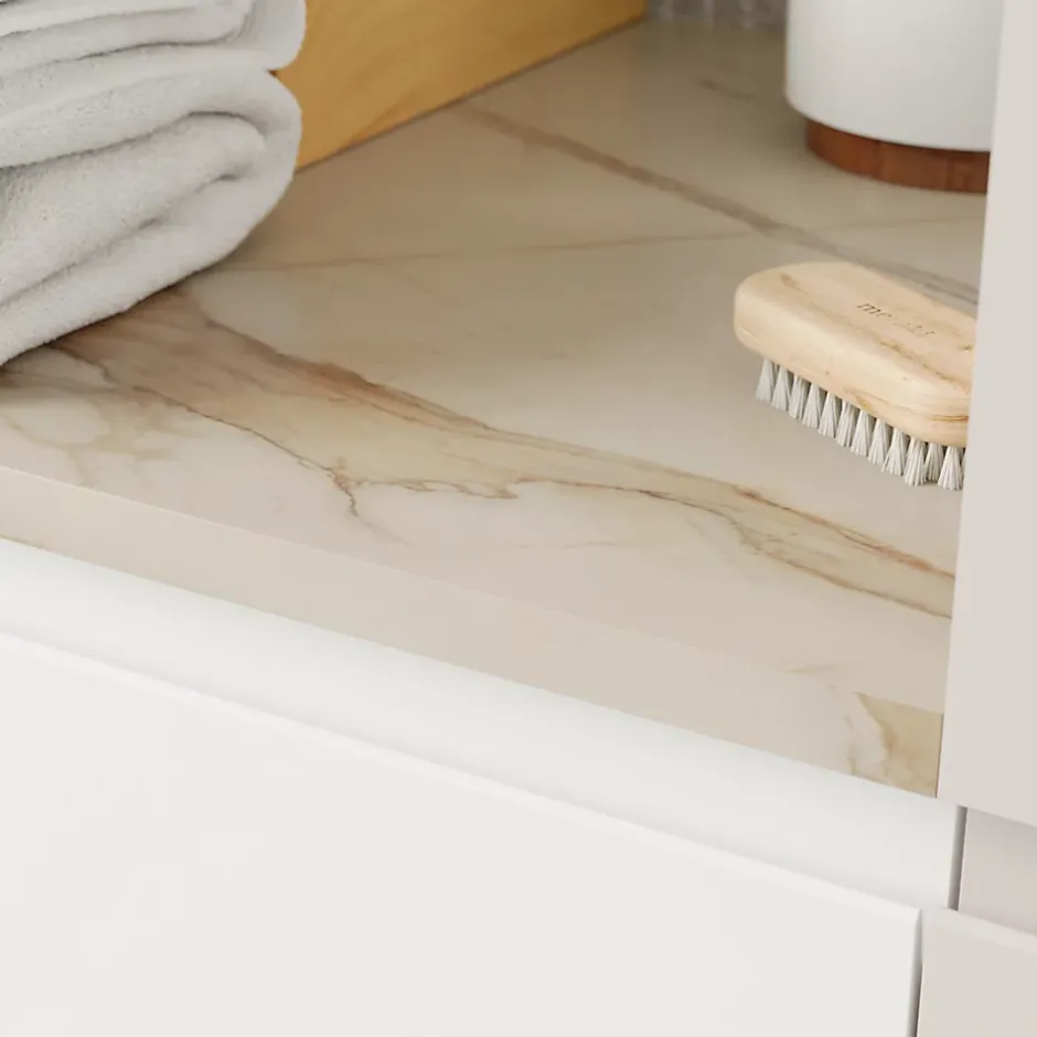 GoodHome Plan de toilette L.60 x l.45 x ép.2 cm, effet marbre beige, Cadélia