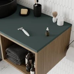 GoodHome Plan de toilette L.100 x l.45 x ép.18 cm vert forêt mat Kentia* Plan De Travail Salle De Bains|Plan De Travail Buanderie