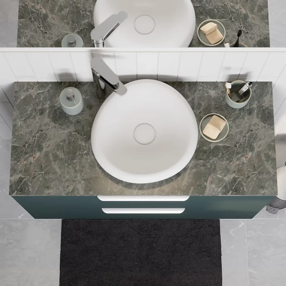 GoodHome Plan de toilette L.100 x l.45 x ép.2 cm effet marbre vert Cadélia* Plan De Travail Salle De Bains|Plan De Travail Buanderie
