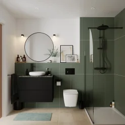 GoodHome Plan de toilette L.100 x l.45 x ép.2 cm effet marbre vert Cadélia* Plan De Travail Salle De Bains|Plan De Travail Buanderie