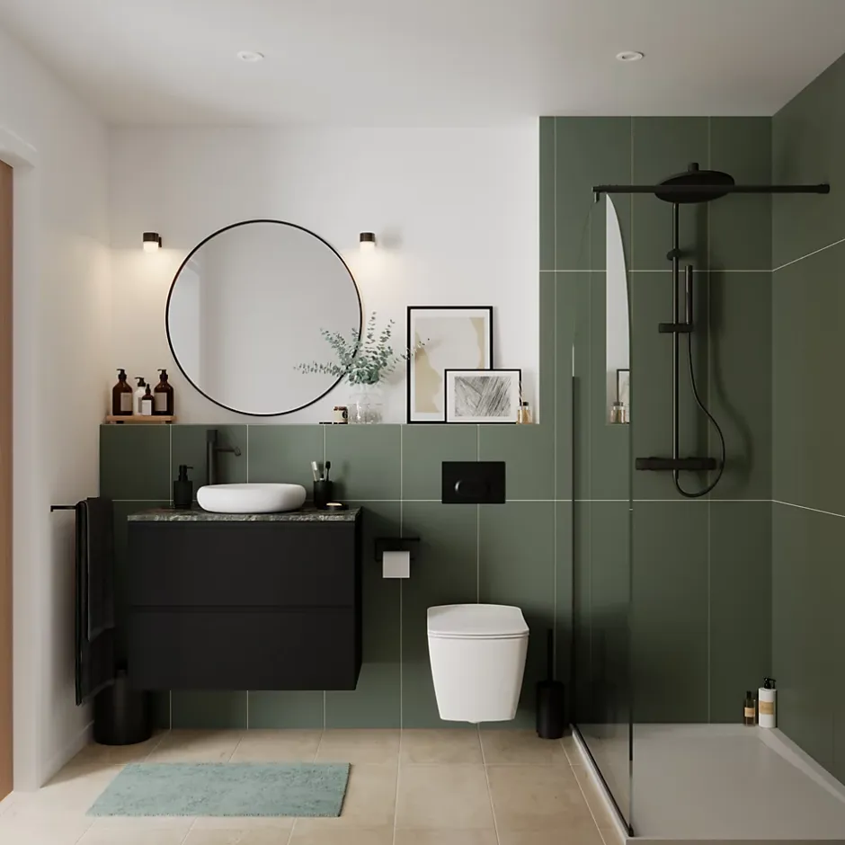 GoodHome Plan de toilette L.100 x l.45 x ép.2 cm effet marbre vert Cadélia* Plan De Travail Salle De Bains|Plan De Travail Buanderie
