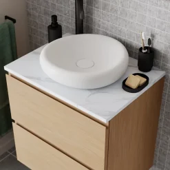 GoodHome Plan de toilette L.60 x l.45 x ép.2 cm, effet marbre blanc, Cadélia