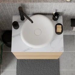 GoodHome Plan de toilette L.60 x l.45 x ép.2 cm, effet marbre blanc, Cadélia