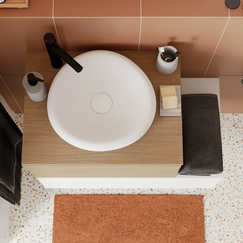 GoodHome Plan de toilette L.60 x l.45 x ép.1,8 cm, effet chêne, Kentia