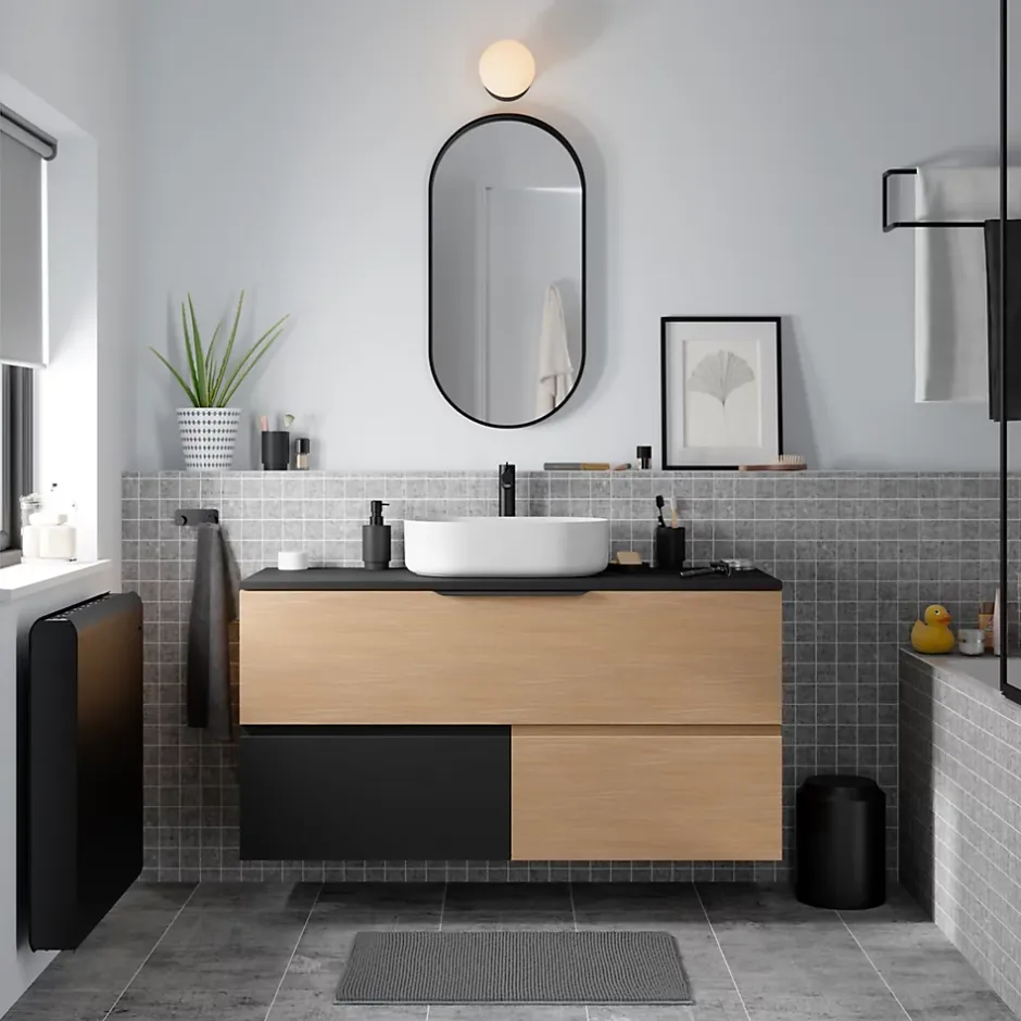 GoodHome Plan de toilette L.120 x l.45 x ép.18 cm noir mat Kentia