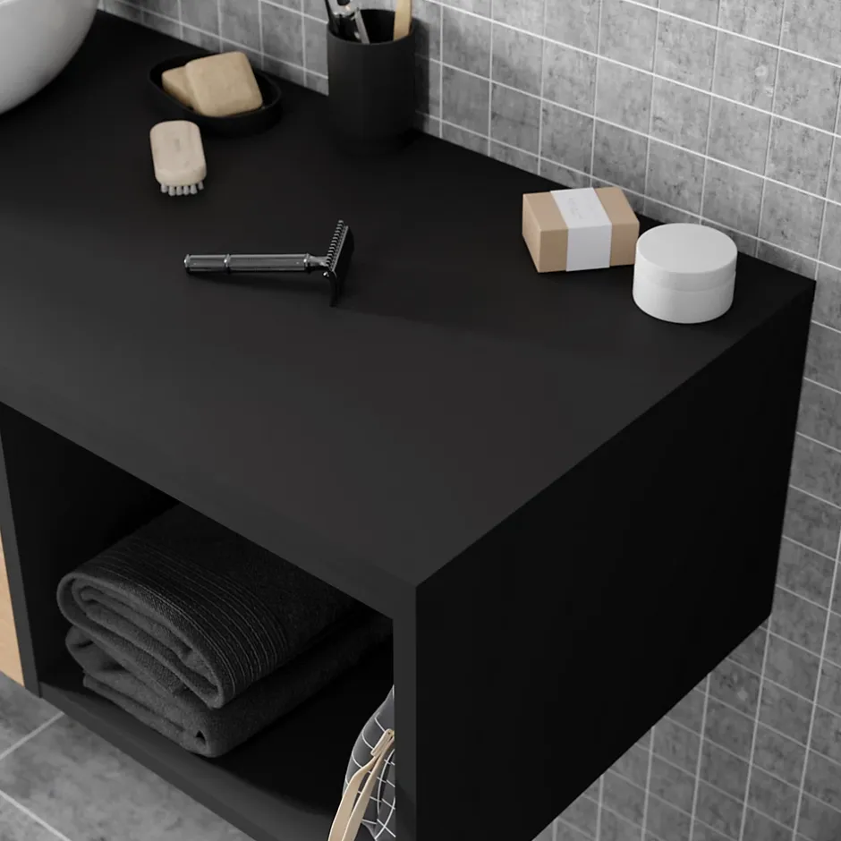 GoodHome Plan de toilette L.120 x l.45 x ép.18 cm noir mat Kentia