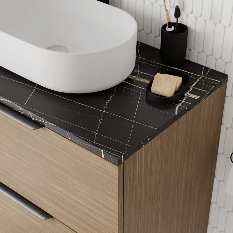 GoodHome Plan de toilette L.80 x l.45 x ép.2 cm effet marbre noir Cadélia* Plan De Travail Buanderie|Plan De Travail Salle De Bains