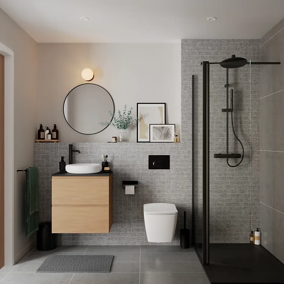 GoodHome Plan de toilette L.80 x l.45 x ép.2 cm effet marbre noir Cadélia* Plan De Travail Buanderie|Plan De Travail Salle De Bains