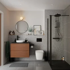 GoodHome Plan de toilette L.80 x l.45 x ép.2 cm effet marbre noir Cadélia* Plan De Travail Buanderie|Plan De Travail Salle De Bains