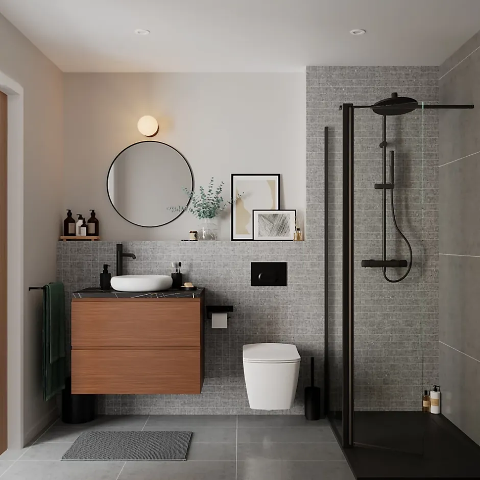 GoodHome Plan de toilette L.80 x l.45 x ép.2 cm effet marbre noir Cadélia* Plan De Travail Buanderie|Plan De Travail Salle De Bains