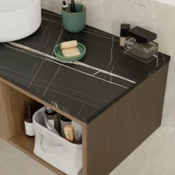 GoodHome Plan de toilette L.140 x l.45 x ép.2 cm effet marbre noir Cadélia* Plan De Travail Buanderie|Plan De Travail Salle De Bains
