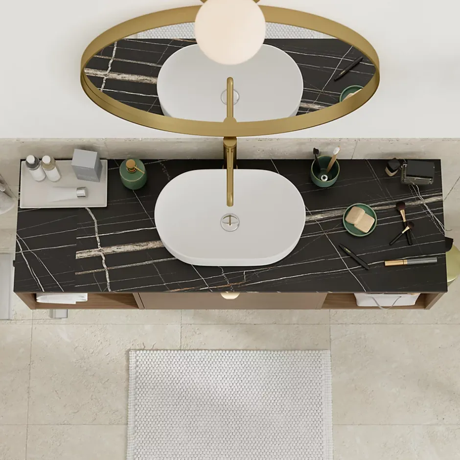 GoodHome Plan de toilette L.140 x l.45 x ép.2 cm effet marbre noir Cadélia* Plan De Travail Buanderie|Plan De Travail Salle De Bains