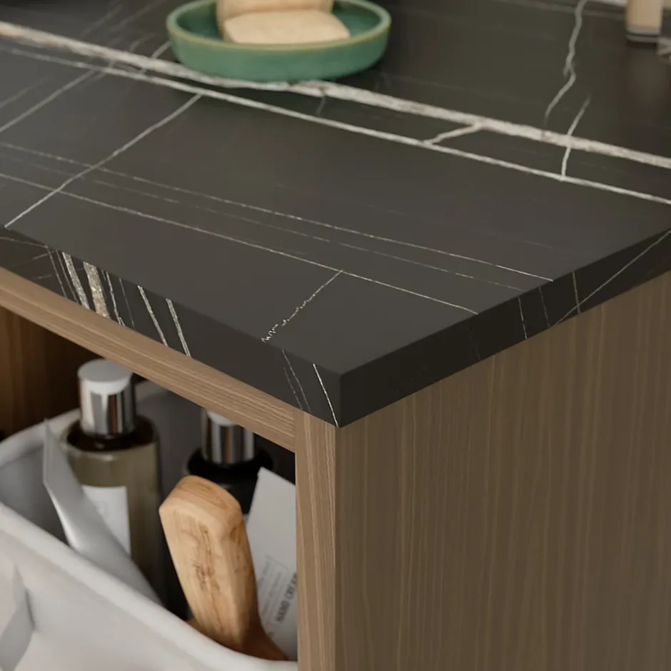 GoodHome Plan de toilette L.140 x l.45 x ép.2 cm effet marbre noir Cadélia* Plan De Travail Buanderie|Plan De Travail Salle De Bains