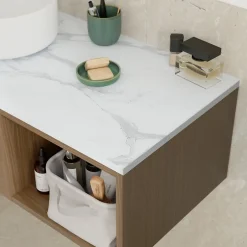 GoodHome Plan de toilette L.140 x l.45 x ép.2 cm effet marbre blanc Cadélia