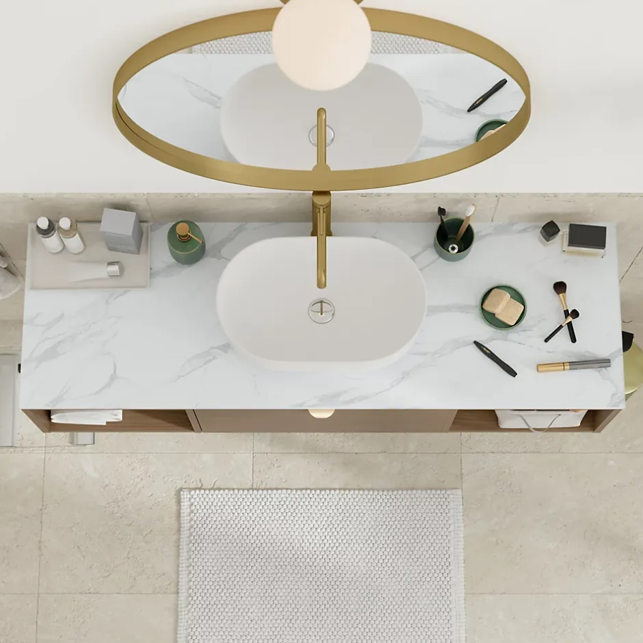 GoodHome Plan de toilette L.140 x l.45 x ép.2 cm effet marbre blanc Cadélia