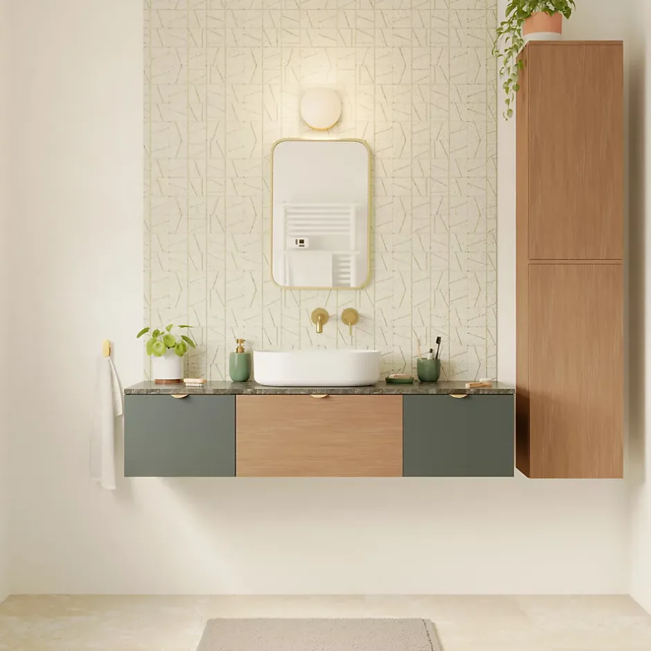 GoodHome Plan de toilette L.140 x l.45 x ép.2 cm effet marbre vert Cadélia* Plan De Travail Buanderie|Plan De Travail Salle De Bains