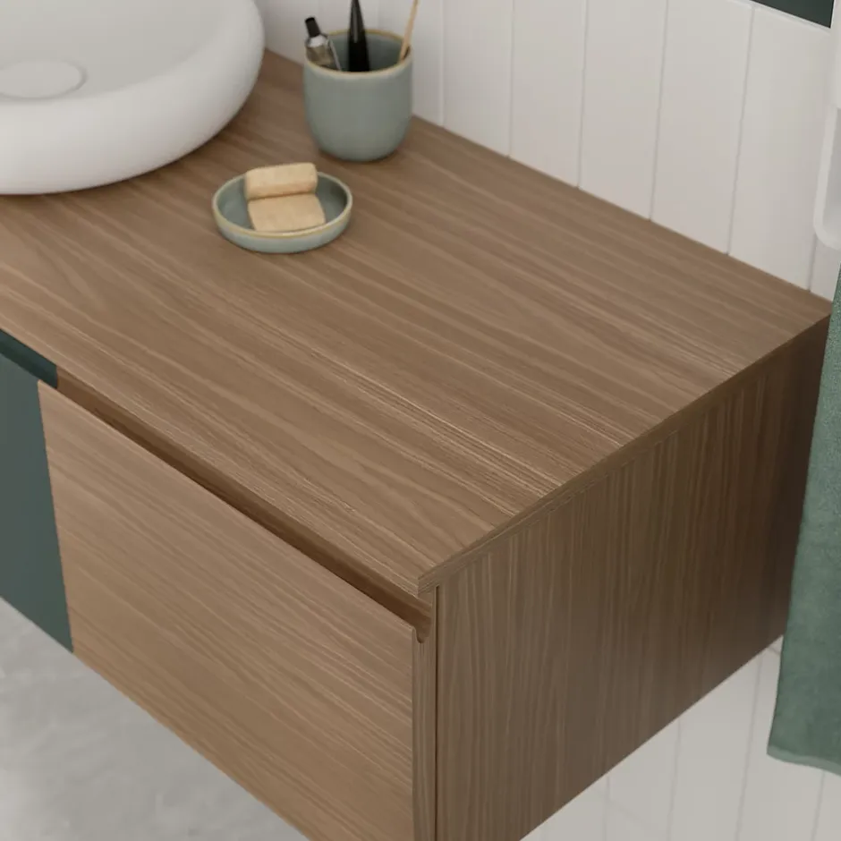 GoodHome Plan de toilette L.140 x l.45 x ép.2 cm effet marbre vert Cadélia* Plan De Travail Buanderie|Plan De Travail Salle De Bains
