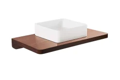 Sanindusa Plan de toilette noyer pour vasque ou lavabo à poser 80x50 trou central de bonde d'évacuation pré-percé Emma 80 noyer