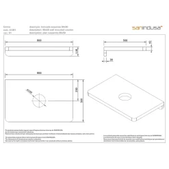 Sanindusa Plan de toilette noyer pour vasque ou lavabo à poser 80x50 trou central de bonde d'évacuation pré-percé Emma 80 noyer