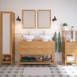 GoodHome Plan de toilette placage chêne L.120,4 x l.45,2 x ép.2,8 cm, Perma