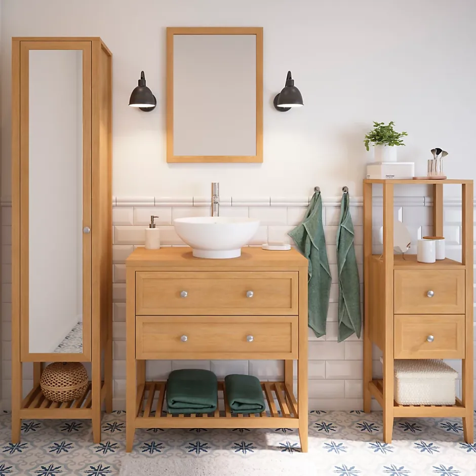 GoodHome Plan de toilette placage chêne L.80,4 x l.45,2 x ép.2,8 cm, Perma