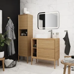 GoodHome Plan de toilette placage chêne L.80 x l.45 x ép.1,8 cm Avela* Plan De Travail Buanderie|Plan De Travail Salle De Bains