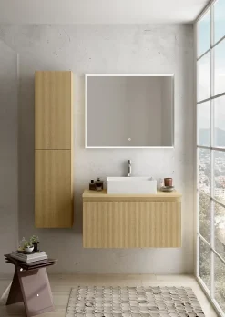 Ipiemme SRL Plan de toilette plaqué chêne miel L.90 x l.51,5 x ép.2 cm, Pura+