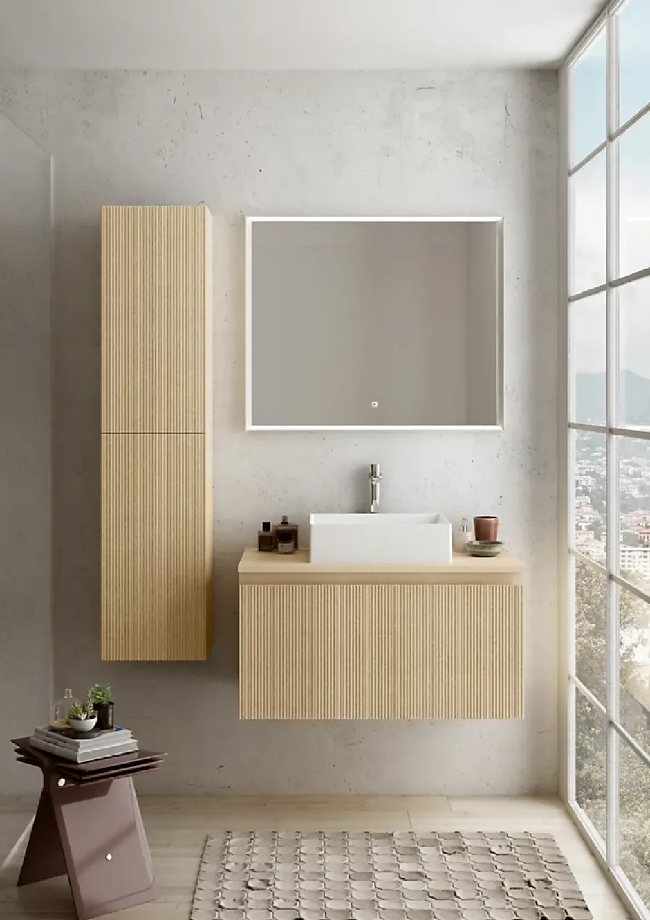 Ipiemme SRL Plan de toilette plaqué chêne clair L.90 x l.51,5 x ép.2 cm, Pura+* Plan De Travail Salle De Bains|Plan De Travail Buanderie